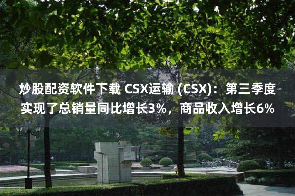 炒股配资软件下载 CSX运输 (CSX)：第三季度实现了总销量同比增长3%，商品收入增长6%